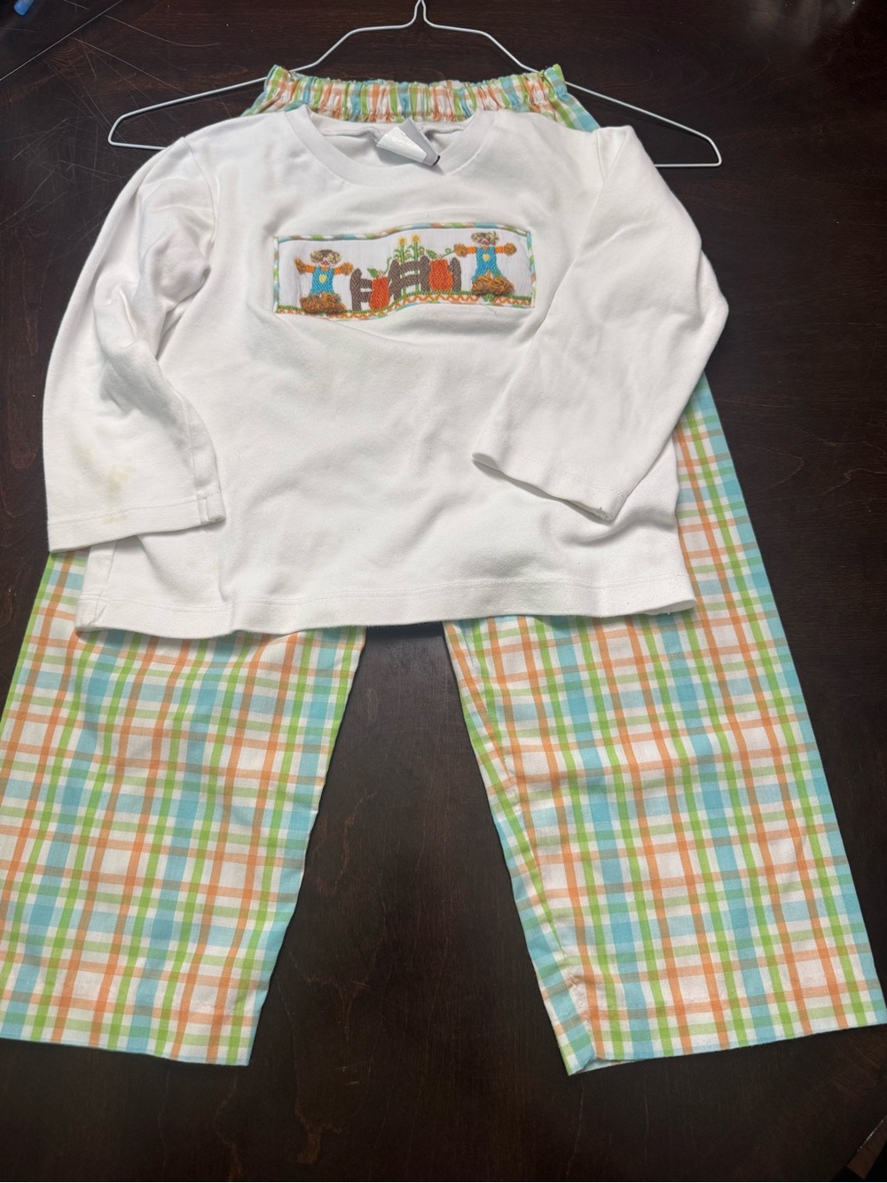 Castles & Crowns Kids White Long-Sleeve  Fall Top with Multicolor Plaid Pants